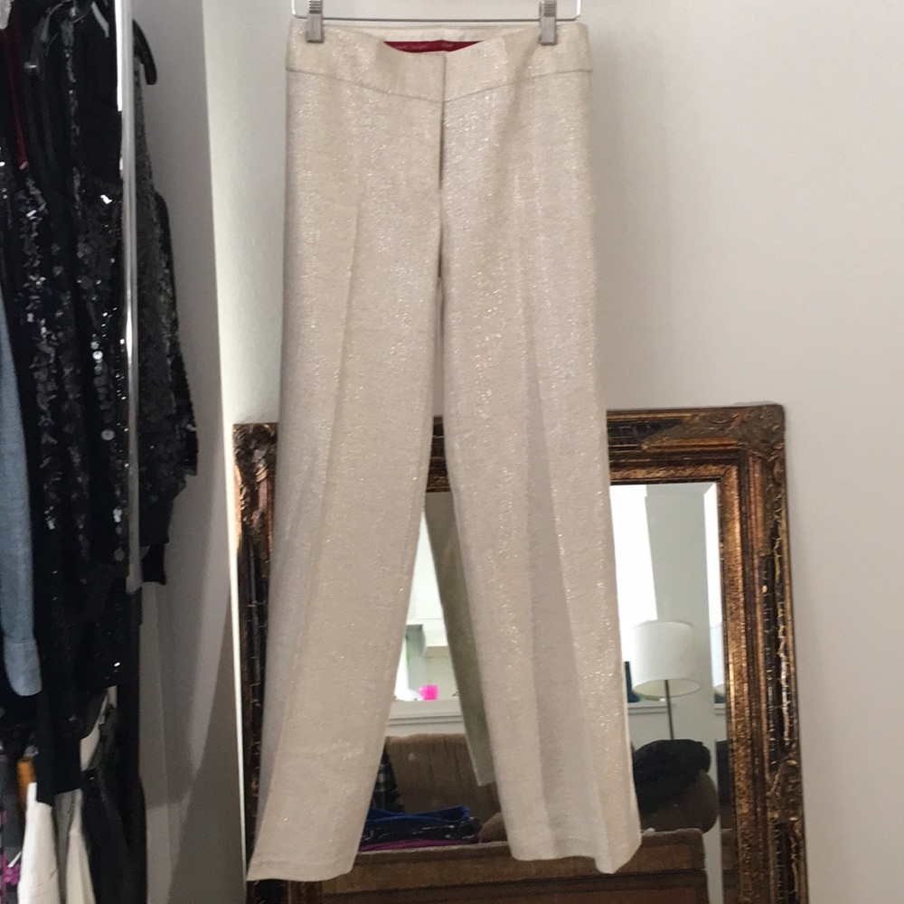 J Crew Ivory w/Gold Shimmer Favorite Fit Trouser